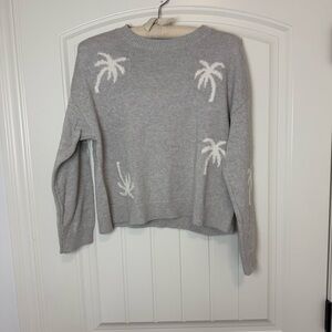 Rails Gray and White Crew Neck Sweater with Palm Tree Design